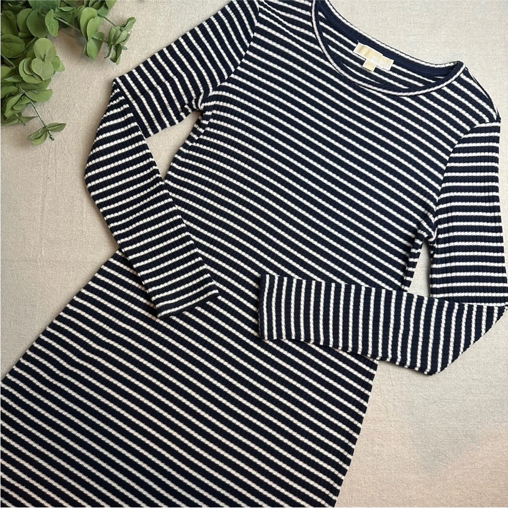 Michael Kors Knit Sweater Dress Navy White Stripe Classic Size L - Picture 12 of 13